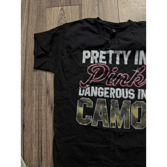 Pretty in Pink Dangerous in Camo Graphic Gildan Tee, Heavy Cotton Medium - Picture 2 of 4